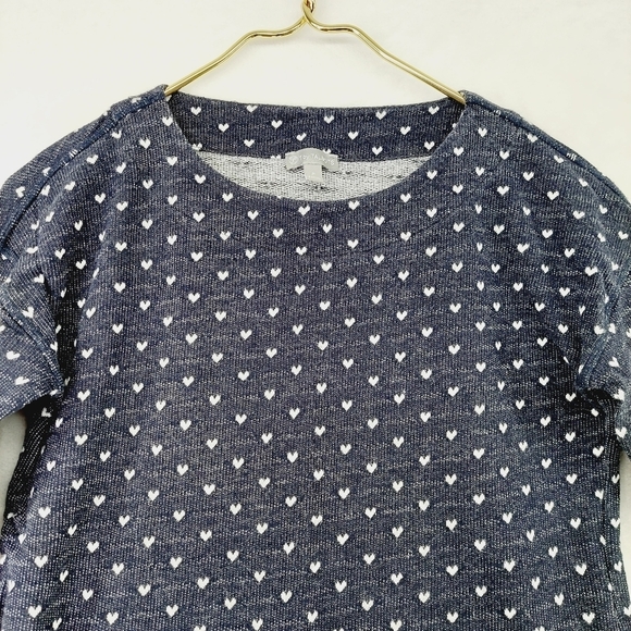 T by Talbots Navy Blue White Heart Print Knit Long Sleeve Side Lace Top P3031 - Picture 2 of 7